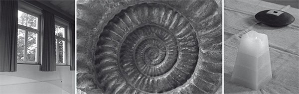 Meditationsutensilien Fenster, Schnecke, die sich verjüngt, Kerze